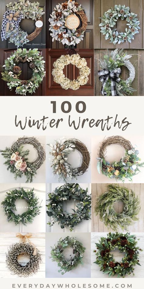 January Wreaths, Winter Wreaths For Front Door, January Wreath, Julkransar Diy, Winter Door Decorations, Winter Wreath Diy, Holiday Wreaths Diy, Door Diy, Winter Wreaths