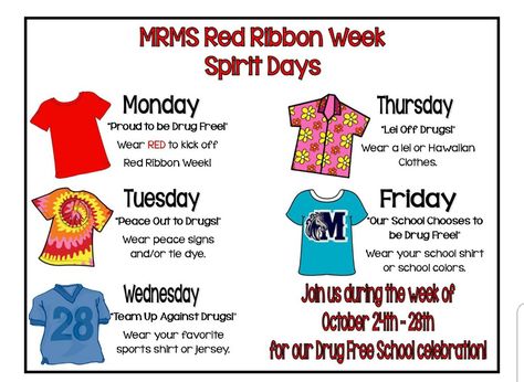 Red Ribbon Week Ideas Dress Up, Red Ribbon Week Dress Days, Dress Up Day Ideas, Counselors Office, Asb Ideas, Stuco Ideas, Spirit Day Ideas, Dress Up Days, School Spirit Days