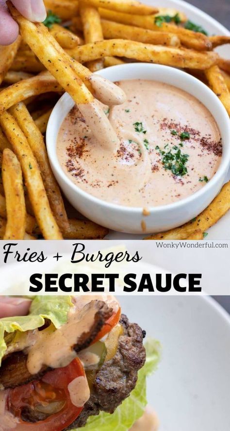 Make the best Secret Fry Sauce Recipe right at home. This secret sauce doubles as a burger sauce too. Feed your fast food craving right at home. #frysauce #specialsauce #copycatrecipes #fastfoodrecipes #burgersauce Smoky Mayo Recipe, Men On Pinterest, Burger Sauces, Fry Sauce Recipe, Secret Sauce Recipe, Burger Sauces Recipe, Macros Diet, Homemade Sauce Recipes, Condiment Recipes