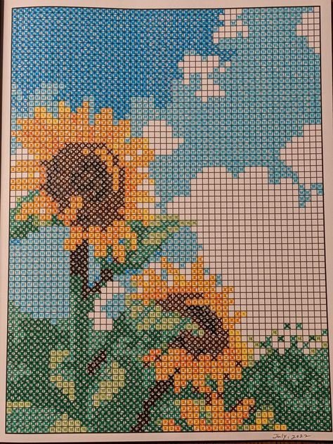 Pixel Art Canvas Size, Pixel Art Pattern Crochet, Sunflower Pixel Art, Flower Pixel Art Grid, Nature Pixel Art, Pixel Tapestry, Tapestry Crochet Patrones, Crossstich Ideas, Cross Stitch Art Pattern