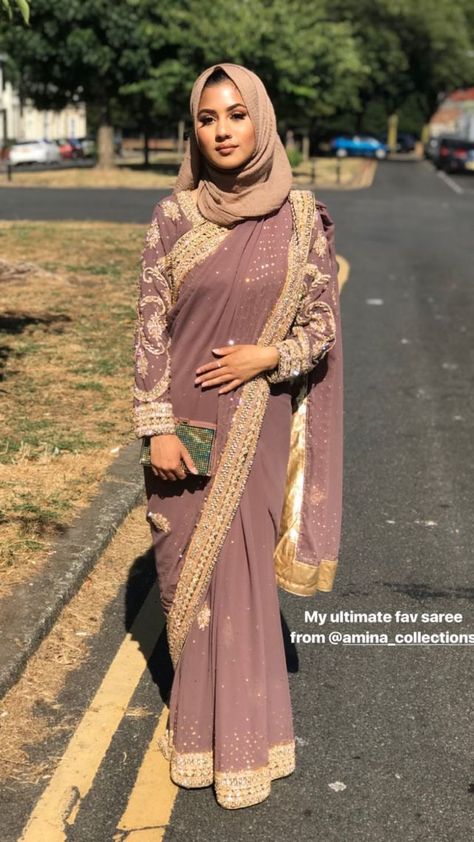 Wedding Sari With Hijab, Sari With Hijab, Hijab Saree, Saree With Hijab, Saree Pakistani, Kashta Saree, Saree Wearing Styles, Asian Bridal Dresses, Muslim Fashion Hijab Outfits