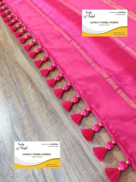 Saree Dori Designs, Latkan Designs For Sadi, Maggam Work Saree Kuchu Designs, Sari Gonde Design, Saree Resa New, Gonda For Saree, Saree Palav Latkan, Saree Kuchu Designs Latest Simple, Saree Knots Designs