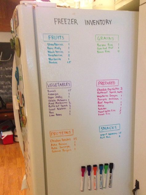 First House Organization, Freezer Inventory Dry Erase, Deep Freezer Food Ideas, How To Organize Deep Freezer, Pantry With Deep Freezer, Deep Freezer Organization Ideas, Freezer In Garage, Easy Moving Hacks, Freezer Organization Ideas