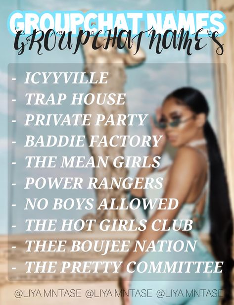 Groupchat Names Ideas Friends, Group Page Name Ideas Rpw, Girls Squad Names Ideas, Girl Groupchat Names Ideas, Girl Gc Names Ideas, Squad Names Ideas List, Trio Groupchat Names, Baddie Business Name Ideas, Groupchat Names Ideas