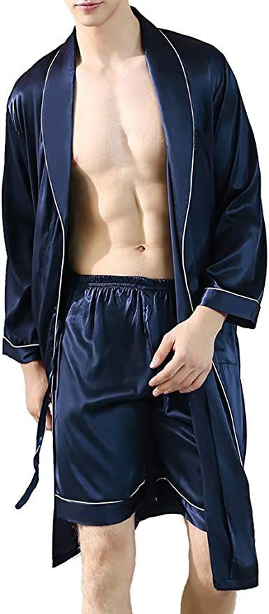 Imported Tie closure Hand Wash Only Classic silk satin pajamas set sleepwear loungewear luxurious house kimono robe nightwear for men There are many sizes of this pajamas set for you to choose: Small, Medium, Large, X-Large; For baggy or tight fitting, please check the "Lavnis Size Chart" and product description clearly before purchase it Loose fit satin charmeuse robe , waffle knit knee-length, kimono-sleeve robe with two front pockets, oblique V-neck style sleepwear with Mens Night Wear, Satin Bathrobe, Couples Night, Men Sleepwear, Pajamas Men, Tuxedo Shirt Men, Mens Outdoor Jackets, Casual Kimono, Denim Shirt Men