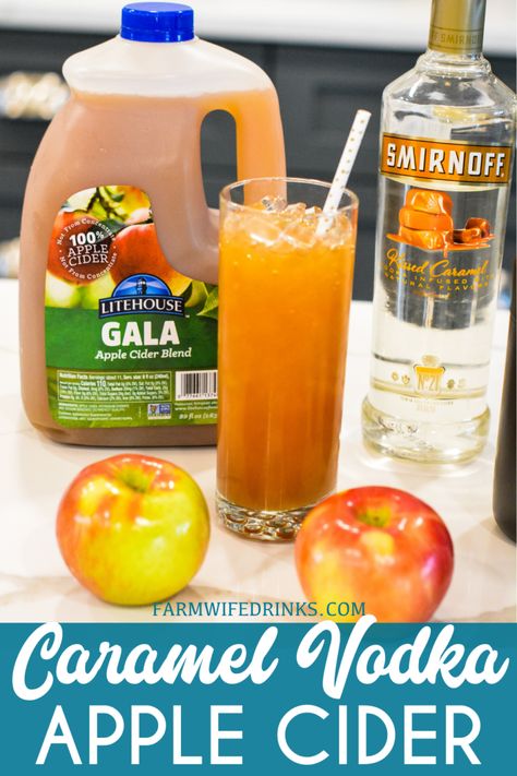 Caramel Vodka Apple Cider Cocktail is the perfect fall cocktail that lets you enjoy fresh apple cider with caramel vodka making this caramel vodka apple cider my new favorite cocktail of fall. Apple Cider With Caramel Vodka, Drinks With Caramel Vodka, Caramel Vodka Apple Cider, Carmel Vodka, Vodka Apple Cider, Thanksgiving Apple Cider, Cider Cocktail Recipes, Apple Cider Punch, Apple Cider Drink