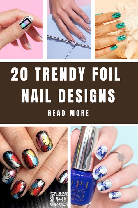 20 TRENDY FOIL NAIL DESIGNS Nails In Memory Of Someone, Nail Designs With Foil, Fall Foil Nails, Pink Foil Nails, Round Nail Designs, Foil Nail Designs, Short Round Nails, Foil Nail Art, Black Nail Polish