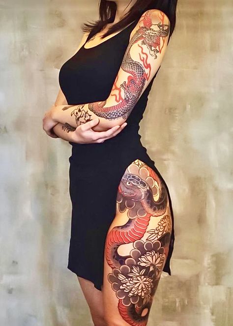 Woman With Tattoos, Yakuza Tattoo, Tiny Tattoo, Aesthetic Tattoo, Dope Tattoos, American Beauty, Piercing Tattoo, Dragon Tattoo, Japanese Tattoo