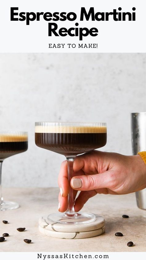 Let’s talk about how to make an espresso martini with both kahlua and vodka at home. This easy 5-minute espresso martini recipe is a bold and sweet cocktail with a foamy top that is a total crowd pleaser! It's the perfect after dinner drink made with a few simple ingredients (prepared instant coffee works well or hot espresso) and garnished with coffee beans. Creamy, extra easy, and totally dairy free! Espresso Martini With Nespresso, Esspreso Martini Recipe Easy, Large Batch Espresso Martini Recipe, Simple Espresso Martini, Decaf Espresso Martini, Expresso Martinis Easy, Espresso Martini Without Espresso, Expressing Martini Recipe, Homemade Espresso Martini