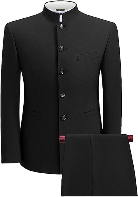 Wangyue Men's Chinese Tunic Suit Stand Collar Slim Fit 2 Piece Suits Front Button Blazer Pant Set at Amazon Men’s Clothing store Mens Velvet Suit, Mens Pinstripe Suit, Chinese Suit, Male Suit, Mens 3 Piece Suits, Western Suits, Suit For Men, Velvet Suit, Herringbone Tweed