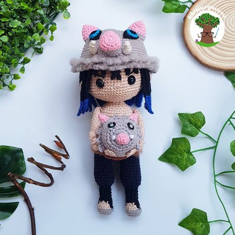 Manga Demon Slayer, Inosuke Hashibira, Crochet Disney, Demon Slayer Kimetsu No Yaiba, Anime Dolls, Diy Creative Crafts, Diy Crochet Projects, Amigurumi Free Pattern, Kimetsu No Yaiba