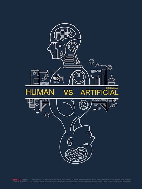 Human vs artificial intelligence outline... | Premium Vector #Freepik #vector #brain-technology #intelligence #mindset #brain Artificial Intelligent Poster Design, Artificial Intelligent Poster, Brain Technology, Artificial Brain, Technology Poster, Clinical Laboratory, Vs Image, Future Poster, Technology Posters