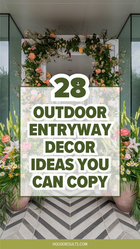 🌷🪴 From plants to pathways, copy these entryway ideas for a stunning entrance! #GardenPath #EntrywayGoals #HomeAndGarden Plants At Entrance Door, Home Entrance Garden Ideas, Front Door Trees Entrance, Front Entryway Decor Exterior, Front Entrance Landscaping Entryway, Ideas For Entrance Of House, House Entrance Plants Entryway, Entry Patio Ideas Entrance, Above Door Decor Entry Ways