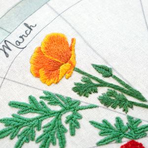 Embroidery Archives - Cutesy Crafts Phenology Wheel, Poppy Embroidery, March Crafts, Long And Short Stitch, Beautiful California, Flower Quilt, Hand Embroidery Tutorial, Orange Poppy, California Poppy