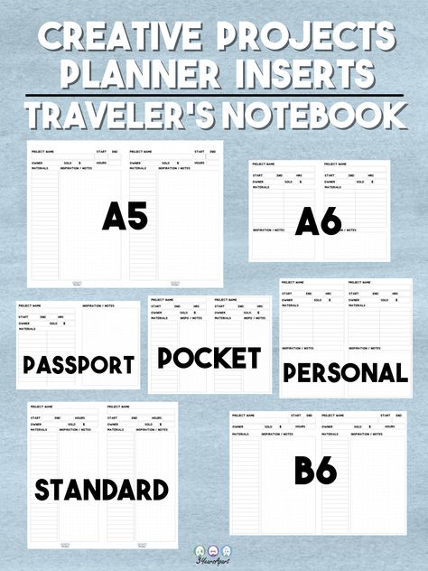 Creative Project Planner Inserts | Free Printable for Traveler's Notebooks and Planners | 3 Years Apart A5 A6 Passport Pocket Personal B6 Standard Inserts B6 Planner Printables Free, A6 Binder Journal Printable, A6 Printables Free, Travelers Notebook Printables, Filofax A5 Printables Free, Free A6 Planner Printables, A5 Travelers Notebook, Personal Project Planners, A6 Planner Ideas