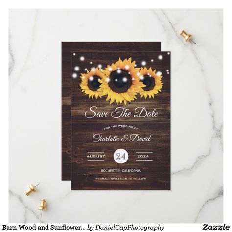 Barn Wood and Sunflower Save The Date Cards Sunflower Save The Date, Sunflower Invitations, Rustic Wedding Save The Dates, Rustic Sunflower Wedding, Sunflower Themed Wedding, Sunflower Wedding Invitations, Floral Save The Dates, Rustic Fall Wedding, Rustic Barn Wedding