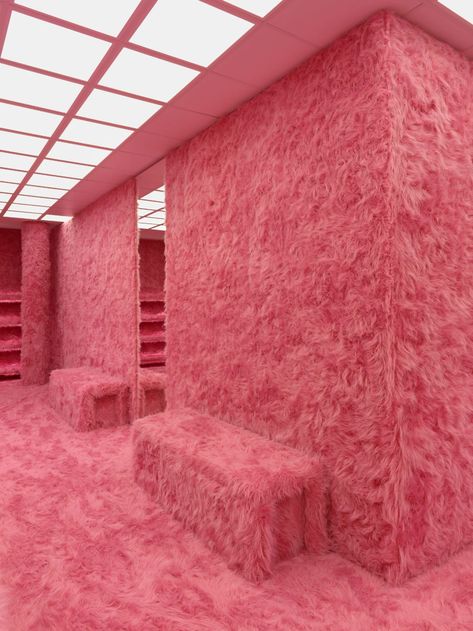 Balenciaga wraps store in pink faux fur to celebrate its Le Cagole "it-bag" Balenciaga Motorcycle Bag, Balenciaga Store, Color Factory, Gallery Interior, Store Concept, Wrap London, It Bag, Pink Fur, Store Fixtures