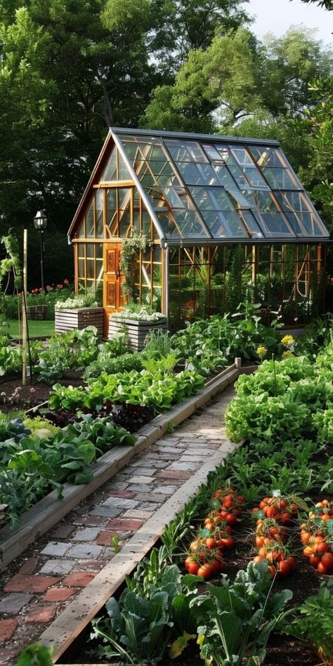 Designer Vegetable Garden, Luxury Vegetable Garden, Produce Garden Aesthetic, Cottage Vegetable Garden Aesthetic, Green House Garden Ideas, Big Backyard Garden, Garden Asthetic Picture, Greenhouse Garden Ideas, Food Garden Aesthetic