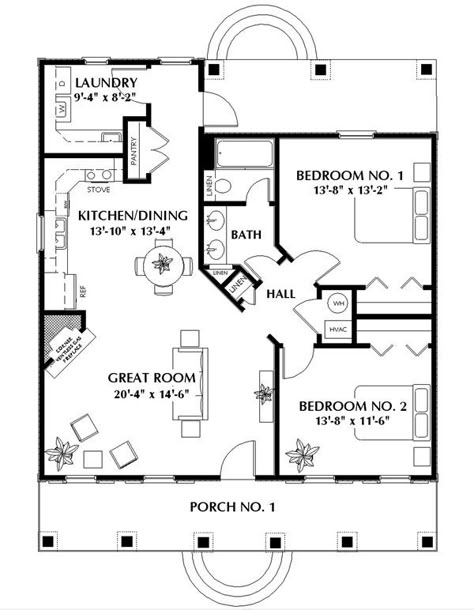 Nice small 2-bedroom cabin plan. Add a small garage and this is the perfect house. Cabin Plan, Small Garage, Two Bedroom House, 2 Bedroom House Plans, House Plans One Story, A Small House, Small House Floor Plans, Bedroom Cabin, Tiny House Floor Plans