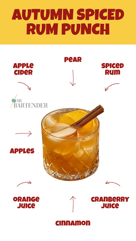 Autumn Spiced Rum Punch Autumn Spiced Rum Punch, Spiced Rum Fall Cocktails, Apple Cider Spiced Rum Cocktail, Spiced Rum Punch, Apple Cocktails, Autumn Beverages, Fall Punch Recipes, Spiced Rum Drinks, Fall Punch