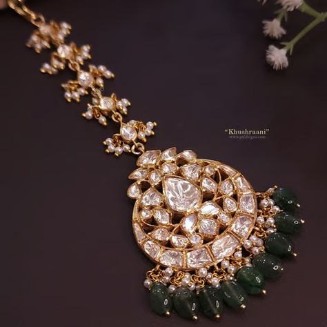 Khushraani Moissanite Polki Tika Jewellery Stones, Victorian Jewelry Necklace, Jewellery For Wedding, Matha Patti, Indian Bridal Jewellery, Colour Stone, Emerald Bead, Polki Jewellery, Head Jewelry