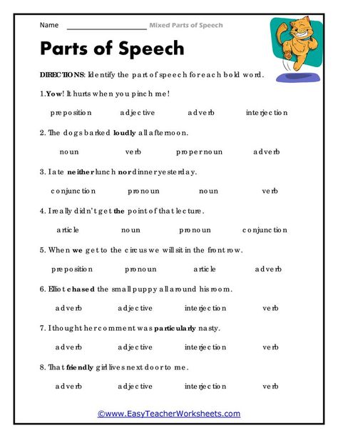 Identify the part of speech for each bold word. Download the PDF file and try the interactive worksheet at the link above! #partsofspeech #partsofspeechworksheets #kindergartenworksheets #preschoolworksheets #preschoolactivities #worksheet Parts Of Speech Exercises, Parts Of Speech Worksheet, Speech Worksheets, Part Of Speech Grammar, Canvas Templates, English Tenses, Grade Three, English Grammar Exercises, Summer Worksheets