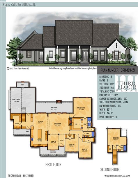 $800.00 House Plan 9 sets 2 Story House Plans With 3 Car Garage, Split Home, House 3 Bedroom, Large Walk In Closet, Garage With Storage, Bonus Room Design, Grill Area, Separating Rooms, Garage Entry