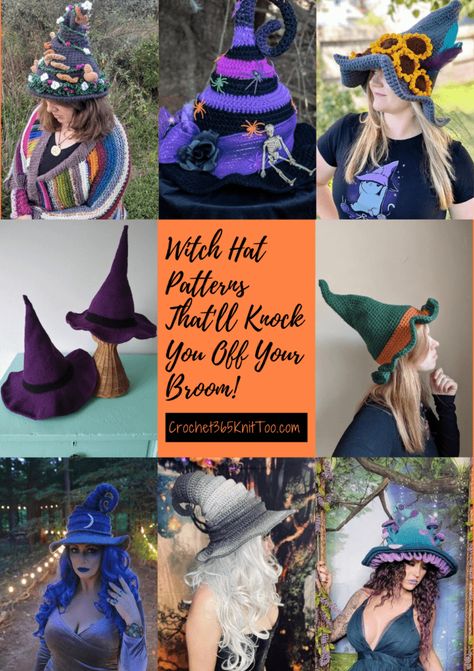 Crochet Halloween Hat, Crochet Witch Hat, Witch Headband, Cat Hat Pattern, Crochet Witch, Witches Hats, Hat Patterns Free, Crochet Twist, Crochet Mushroom