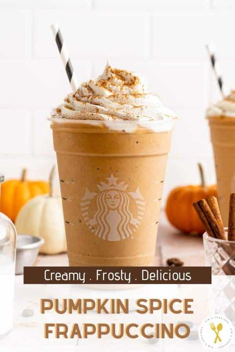 Delicious Pumpkin Spice Frappuccino is the ultimate seasonal treat, capturing all the comforting flavors of fall in a refreshing, frosty drink. Blending creamy pumpkin with warm spices tastes like pumpkin pie in a cup! Top with whipped cream and a sprinkle of spice for cozy autumn vibes, without the heat. Low Calorie Fall Recipes, Pumpkin Spice Frappuccino Recipe, Pumpkin Pie In A Cup, Pie In A Cup, Fall Coffee Drinks, Pumpkin Spice Frappuccino, Savory Dessert, Frappuccino Inspired Recipes, Lunch Smoothie