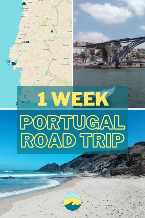 1 week Portugal road trip itinerary with map Roadtrip Map, Porto Lisbon, Portugal Itinerary, Portugal Beach, Road Trip Map, Perfect Road Trip, Europe Trip Itinerary, Motorcycle Travel, Backpacking Europe