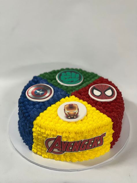 Marvel's Birthday Cake, Easy Avengers Cake, Avengers Cake Ideas, Marvel Cake Ideas, Avengers Cake Design, Avengers Themed Cakes, Marvel Birthday Cake, Jordan Birthday, Cake Sizes And Servings