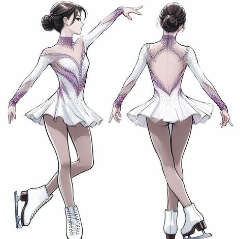 Figure Skating Dresses White, Ice Skating Outfit Drawing, Skaters Dress, Ice Skater Dress, Roller Skating Dress, Skater Outfit, Figure Skating Outfits, Ice Skating Outfit, Human Figure Sketches