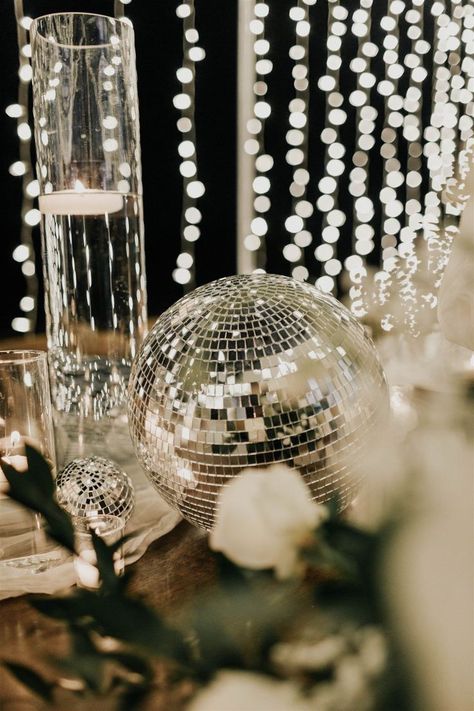 Disco Ball Centerpiece Ideas, Nye 2024, Pretty Wedding Bouquet, 21st Night Of September, Glitter Bar, Disco Wedding, Stage Designs, New Years Wedding, Dance Floor Wedding