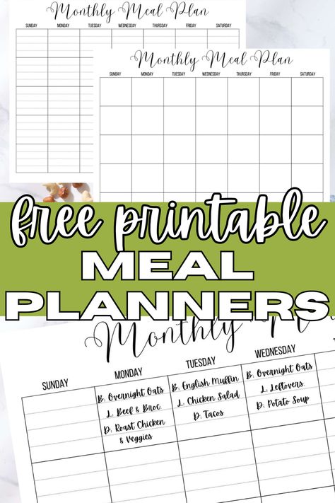 Make meal planning a breeze with these free printable meal planner downloads! Options for weekly menu planning or monthly meal planning included! Meal plan for your family or make an individual meal plan. However you need to use them, these printables are practical and FREE! Weekly Meal Plan Blank Free Printable, Monthly Food Calendar Meal Planning, Meal Planning Binder Printables Free, Monthly Menu Template Free Printable, Weekly Meal Planner Printable Free Menu Planning, Meal Plan Planner, Monthly Menu Planner Printable Free, Monthly Food Calendar, Weekly Menu Planning Printable Free