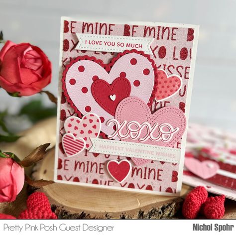 Make Backgrounds Pop with Stencils & Paste! (Pretty Pink Posh January 2024 Blog Hop – Day1) – Nichol Spohr LLC Valentine Calendar, Valentines Craft Ideas, Cricut Valentine, Nichol Spohr, Valentine Words, Deco Foil, Valentine Wishes, Heart Shaped Frame, Summer Scrapbook