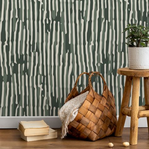 Dark Green Abstract Art Wallpaper Contemporary Wallpaper Peel and Stick and Traditional Wallpaper D746 - Etsy Bold Green Wallpaper, Green Wallpaper Office, Peel And Stick Wallpaper Bedroom Ideas, Bedroom Canada, Deep Green Wallpaper, Oversized Wallpaper, Green Peel And Stick Wallpaper, Dark Green Office, Green Abstract Art