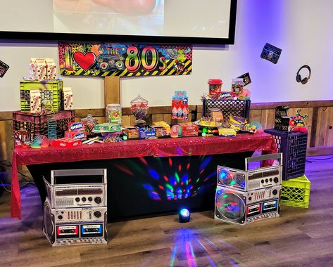 80s Candy Table, 80s Candy, 80s Party Decorations, Party Dessert Table, Candy Station, Birthday Dinner Party, 80s Theme, 90s Party, 80s Party