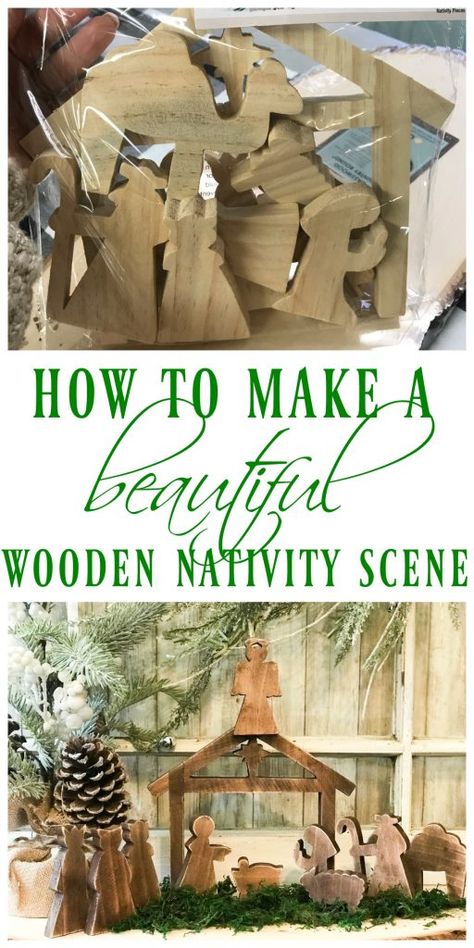 diy wooden nativity scene makeover - Re-Fabbed Diy Wooden Nativity, Wood Nativity Scene, Wooden Nativity Scene, Nativity Scene Diy, Wooden Nativity Sets, Wood Nativity, Wooden Nativity, Diy Nativity, Theme Nature