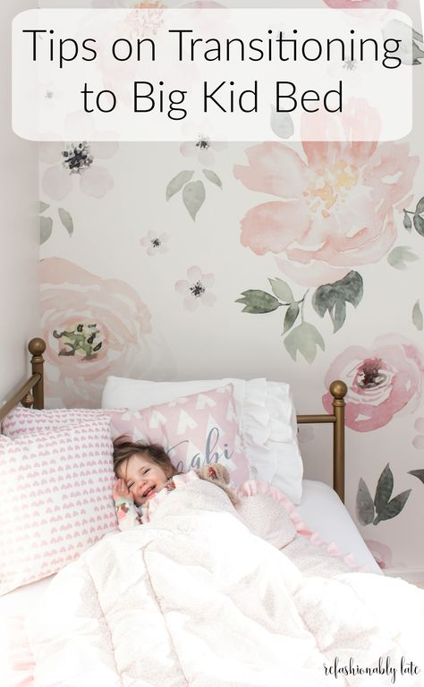 Tips and ideas on how to transition your child to a big kid bed smoothly. | refashionablylate.com #bigkidbed #daybed #floralroom #girlsroom #biggirlroom Scent Wall, Parenting Printables, Daybed Room, Kid Bed, Wallpaper For Bedroom, Toddler Bedroom Girl, Big Kid Bed, Parenting Tools, Floral Room