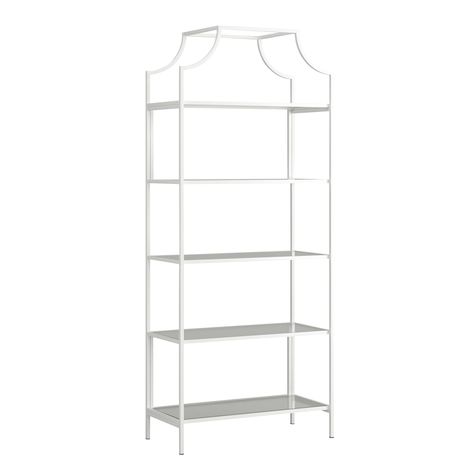 PRICES MAY VARY. Open shelving for storage and display of books, binders, framed photos, collectibles, and more Safety-tempered glass shelves for added detail Metal construction for long lasting durability White finish Metal, Glass Assembled Dimensions: L: 30.0"x W: 14.49"x H: 70.87" 5 year limited warranty Assembly required Accent book case Arch Bookshelf, White Book Shelf, Art Deco Shelf, Unique Bookcase, White Arch, Glass Bookcase, Bookcase White, Display Bookcase, White Shelf