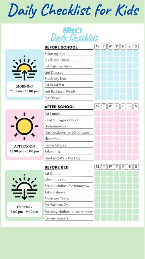 Help Your Kids Stay Focused with an Editable Daily Checklist Self Help Checklist, Daily Schedule Kids Template, Sample Daily Routine Schedule For Adults, How To Make A Daily Routine, Kids Task Chart Ideas, Kids To Do List Printable Free, Chore List For Kids By Age, Kids Checklist Daily Routines, Blank Chore Chart Printables