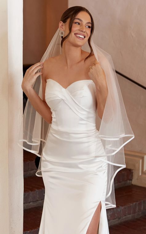 Elegant Strapless Charmeuse Column Wedding Dress Column Wedding Gown, Wedding Dress With Sweetheart Neckline, Front Split Dress, Wedding Dress Crafts, Column Wedding Dress, Elegant Bridal Gown, Dress With Sweetheart Neckline, Charmeuse Fabric, 2025 Wedding