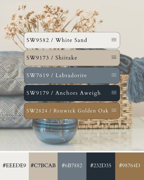 Taupe Blue Color Palette, Navy Blue Home Color Palette, Blue Grey Cream Color Palette, Grey Beige Blue Color Palette, Blue Taupe Color Palette, Colors That Go With Slate Blue, Blue Tan White Color Palette, Navy And Cream Bedroom Ideas, Blue Bedroom Palette