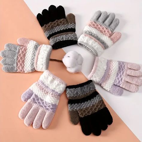 Children's Cute Striped Finger Warm Knitted Children's - Temu Baby Gloves, Girls Gloves, The Mitten, Kid Gloves, Cold Weather Gloves, Finger Knitting, Finger Gloves, Knit Mittens, Winter Kids