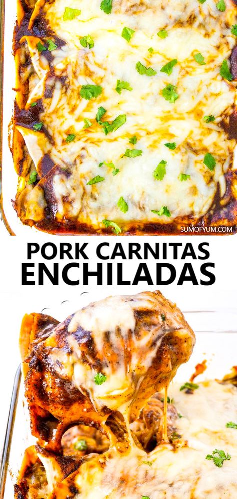 Enchiladas Mexicanas, Mexican Food Recipes Enchiladas, Pulled Pork Carnitas, Homemade Enchilada Sauce Recipe, Pulled Pork Leftover Recipes, Pulled Pork Enchiladas, Enchilada Sauce Recipe, Mexican Pulled Pork, Pork Enchiladas