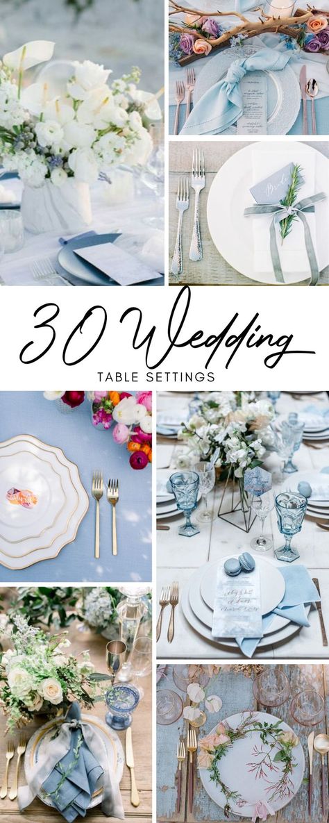 Round Wedding Table Inspiration, Wedding Table Settings Romantic, Wedding Table Decor Ideas Elegant, Unique Table Settings Wedding, Table Settings Wedding Elegant, Table Settings For Weddings Receptions, Wedding Guest Tables Set Up, Dusty Blue Wedding Theme Table Settings Wedding Table Decor, Table Settings Blue