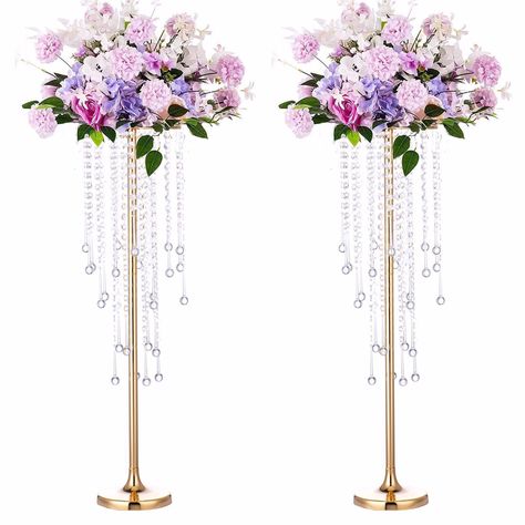 Quinceañera Decorations Ideas, Quinceañera Decorations, Centerpiece Stand, Gold Wedding Centerpieces, Flower Balls, Chandelier Crystals, Gorgeous Centerpieces, Flower Candle Holder, Anniversary Decorations