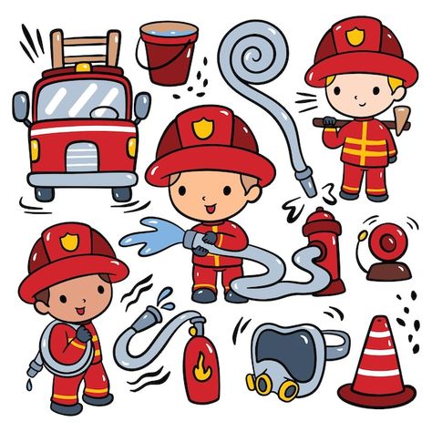 Fire Cartoon Character, Fire Illustration Art, Fire Fighter Cartoon, Fireman Cartoon, Firefighter Illustration, Simply Doodle, Cartoon Firefighter, Firefighter Drawing, Fire Truck Drawing