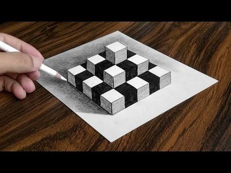 How to Draw Chess Pyramid on Paper - Easy 3D Trick Art Drawing - YouTube Easy Pencil Drawings, Drawing Dragon, 3d Pencil Drawings, Trick Art, Optical Illusion Drawing, 3d Optical Illusions, Illusion Drawings, 3d Art Drawing, Geometric Design Art