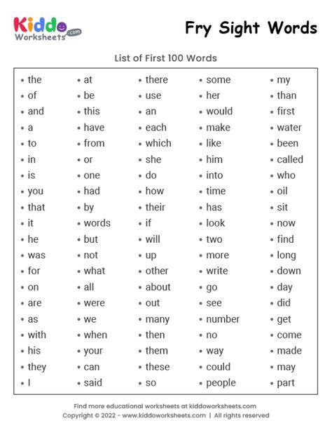 Free Printable Fry Sight Words List 1 Worksheet - kiddoworksheets Fry Words Kindergarten, Fry Sight Word List, Fry Words List, Second Grade Sight Words, Sight Words Worksheets, Practice Sight Words, Fry Words, Cvc Words Worksheets, Sight Word Fun